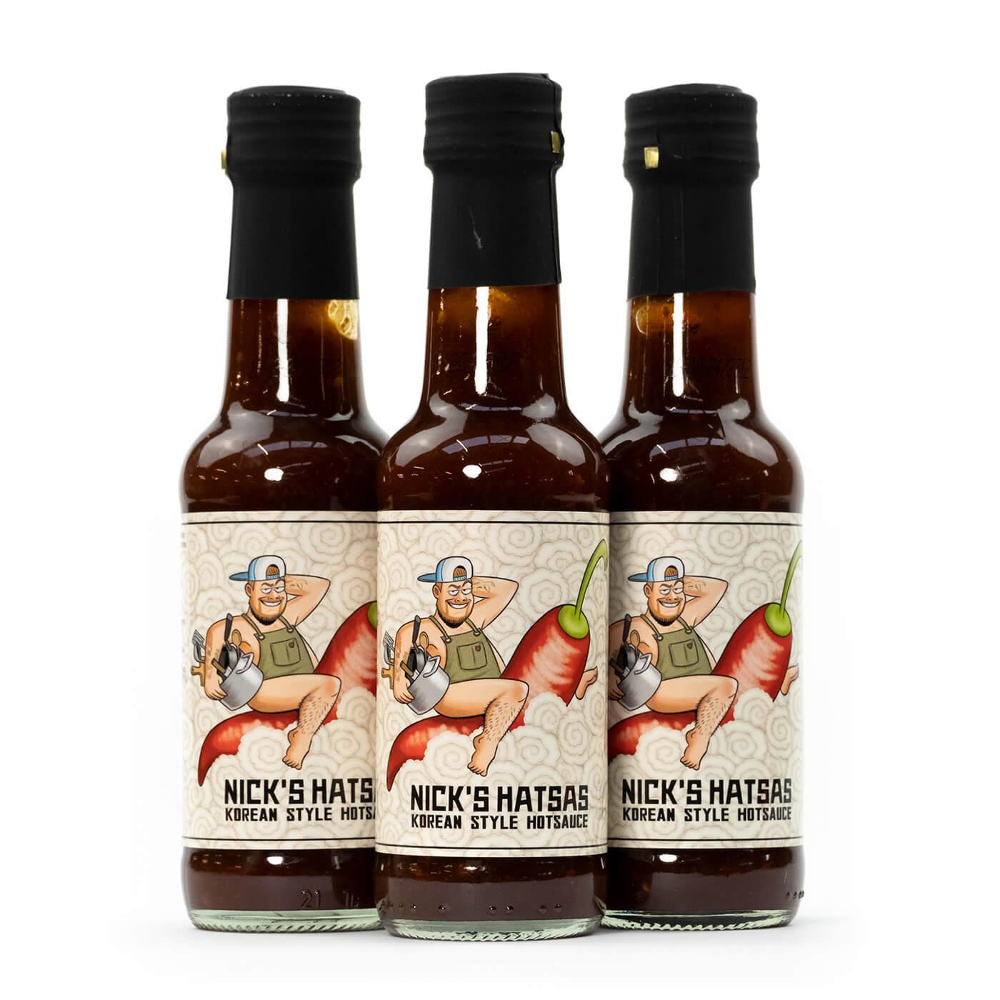3 pack nick's hatsas eten met nick hot sauce heatsupply