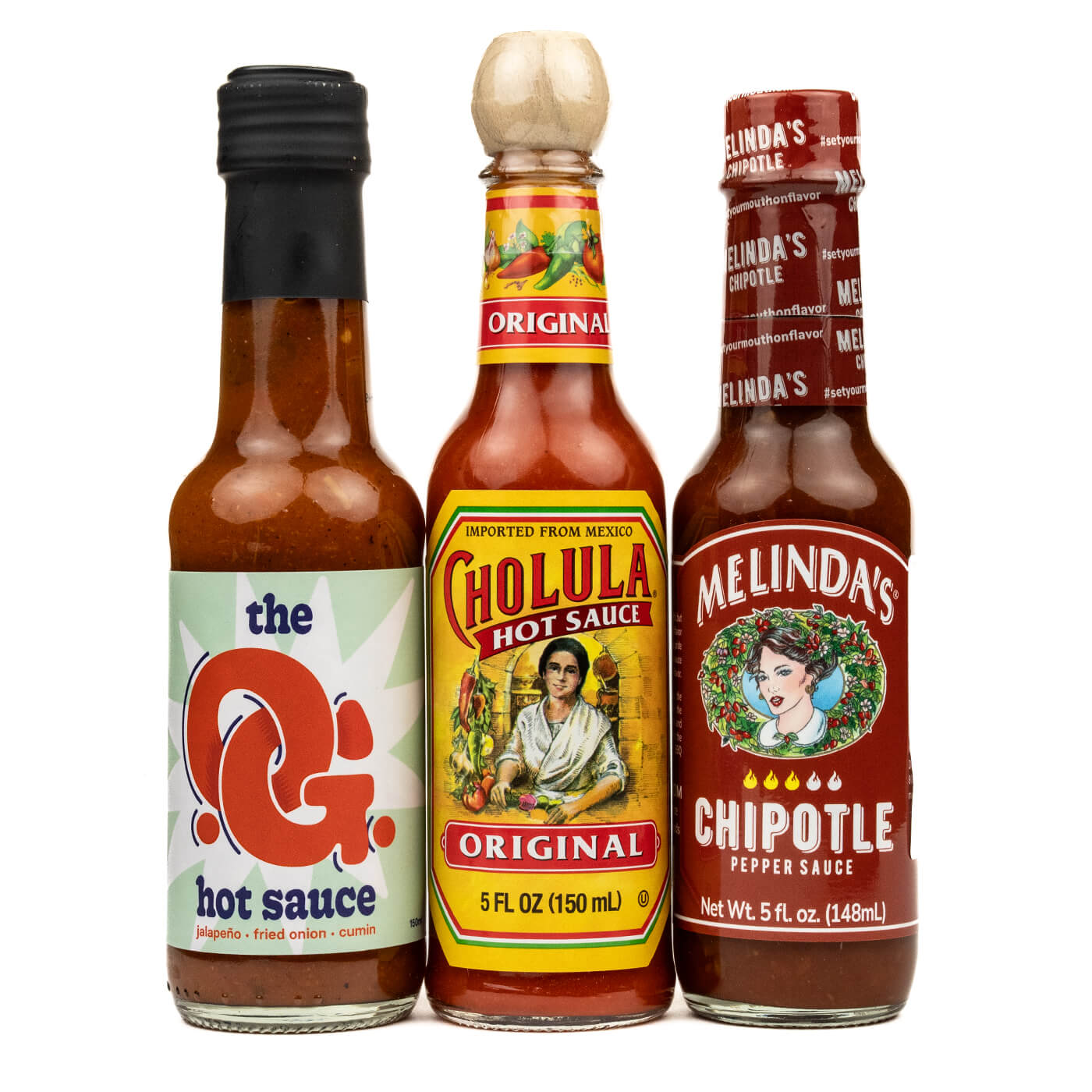 hot sauce classics pack met the o.g., cholula en melinda's chipotle