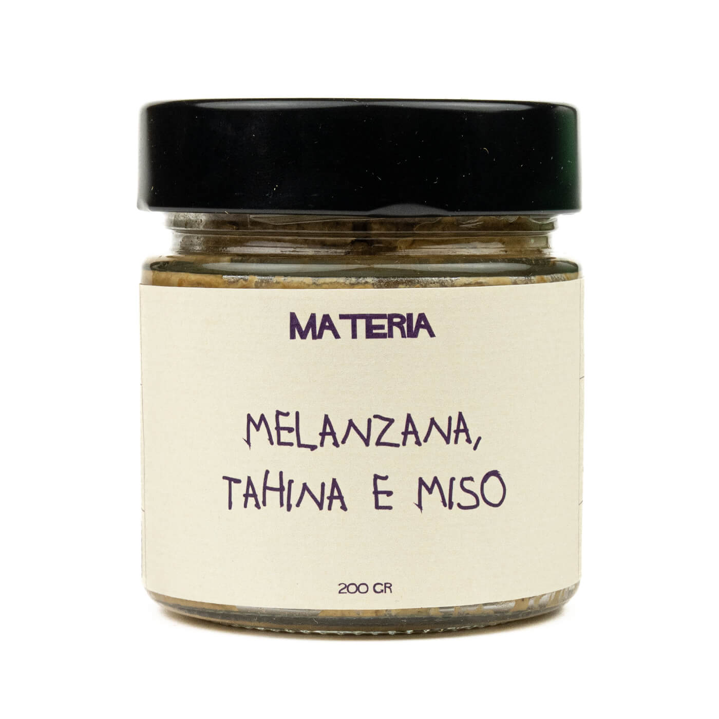 materia aubergine, tahini en miso